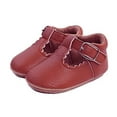 thumbnail image 1 of Styles I Love Infant Baby Girls Soft Leather Scalloped Trim T-Strap Mary Jane Shoes Anti-Slip Rubber Sole Crib Shoes (Red, 18 Months), 1 of 5