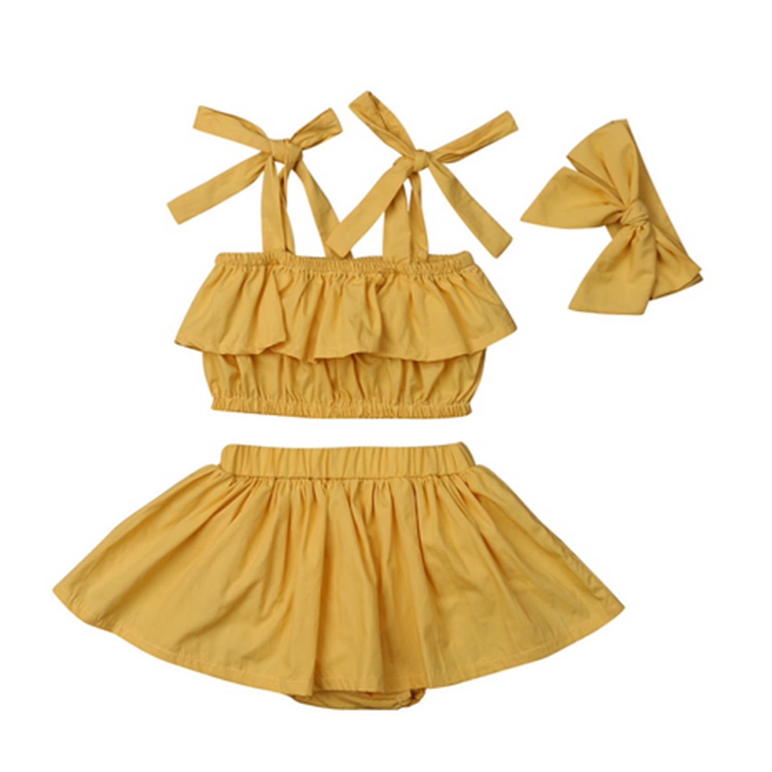 sonanddaughter 5〜6y Styles I Love Infant Baby Girls Yellow Flounce Crop Top and Skirt