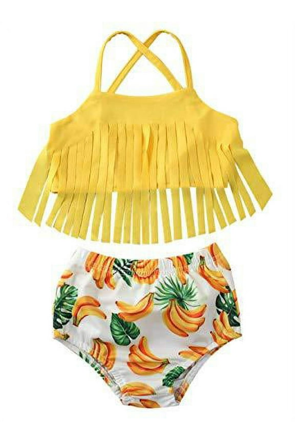 Styles I Love Infant Baby Girls Yellow Fringe Banana Bikini Swimsuit Bathing Suit Beach Swimwear 2pcs Set