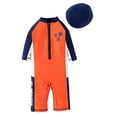 thumbnail image 1 of Styles I Love Kid Boys Plam Tree Orange Long Sleeve One-Piece Zipper Rash Guard Swimsuit with Swim Hat 2pcs Beach Swimwear (12-18 Months), 1 of 8