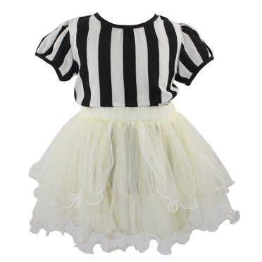 Styles I Love Kid Girls Black White Stripes Short Sleeve Blouse and Tutu Skirt 2pcs Outfit Summer Party Dresses Set (140/7-8 Years)
