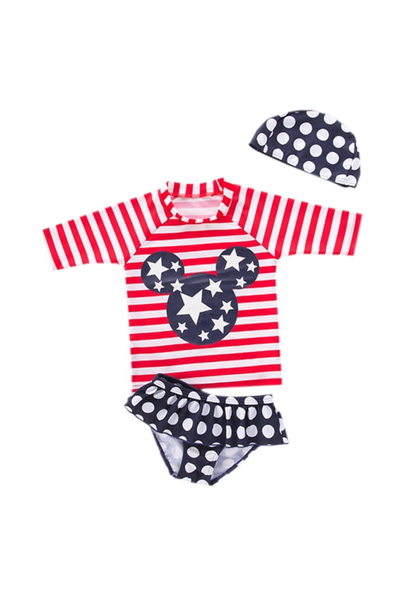 Styles I Love Kid Girls Chic Rash Guard Swimsuit Pool Party Swim Wear Beach Bathing Suit (American Flag Mouse 3pcs, 100/2-3 Years)