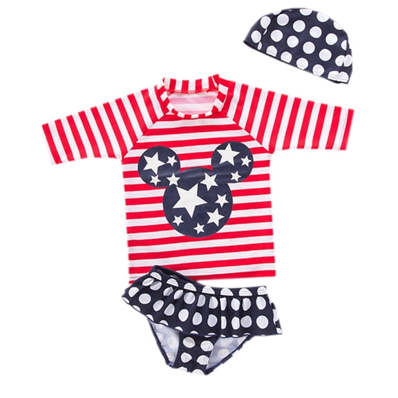 Styles I Love Kid Girls Chic Rash Guard Swimsuit Pool Party Swim Wear Beach Bathing Suit (American Flag Mouse 3pcs, 110/3-4 Years)