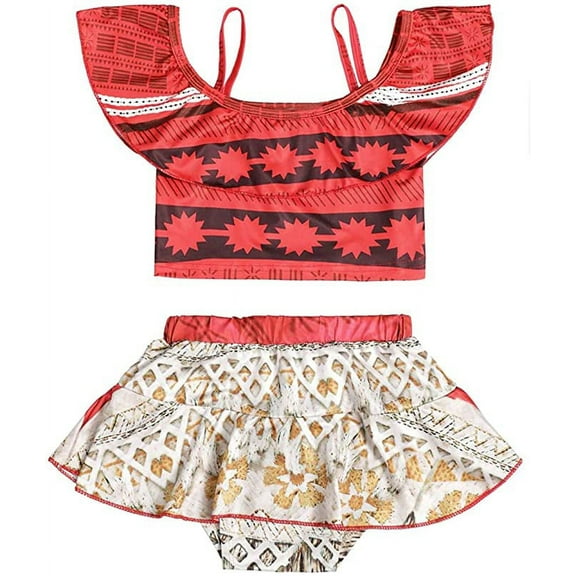Styles I Love Kid Girls Tribal Print Off Shoulder Flounce Tankini Swimsuit 2-Piece Set Bathing Suit Beach Swimwear (110/5T)