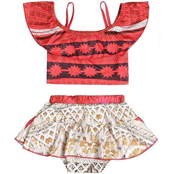 Styles I Love Kid Girls Tribal Print Off Shoulder Flounce Tankini Swimsuit 2-Piece Set Bathing Suit Beach Swimwear (130/8)
