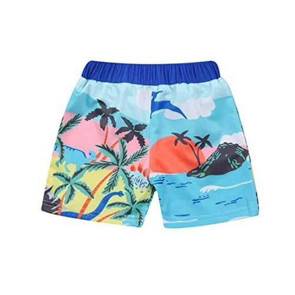 Styles I Love Little Boys Graphic Print Swim Shorts Bathing Suit Beach Pool Boy Swim Trunks (Light Blue - Tropical, 90/1-2 Years)