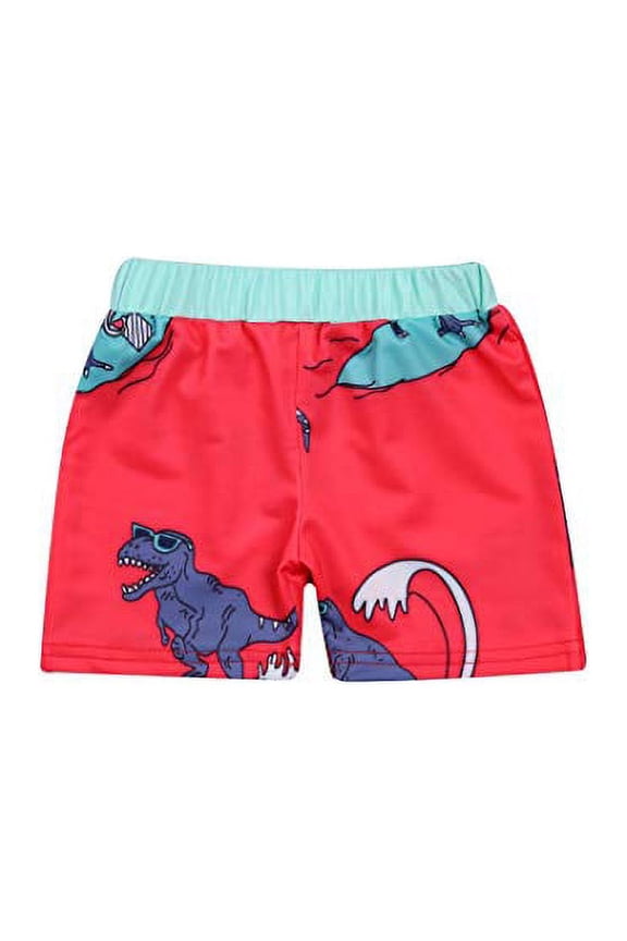 Styles I Love Little Boys Graphic Print Swim Shorts Bathing Suit Beach Pool Boy Swim Trunks (Red - Dinosaur, 90/1-2 Years)