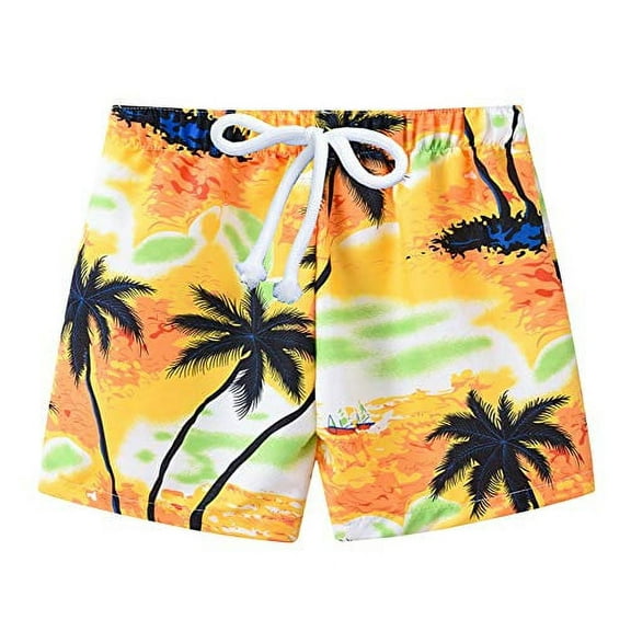 Styles I Love Little Boys Tropical Palm Tree Print Swim Shorts Bathing Suit Beach Pool Boy Swim Trunks (Yellow, 100/1-2 Years)