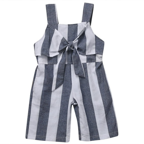 Styles I Love Little Girls Chic White and Grey Striped Sleeveless Wide Leg Pants Jumpsuit Summer Romper Outfit (130/5-6 Years)