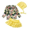 thumbnail image 1 of Styles I Love Little Girls Floral Print Rash Guard and Ruffle Bottoms with Swim Hat 3pcs Swimsuit Bathing Suit Beachwear (Yellow, 4T), 1 of 6