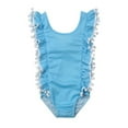 thumbnail image 1 of Styles I Love Little Kid Girls Ruffle Pom Pom Tassel One-Piece Swimsuit Bathing Suit Beach Pool Party Swimwear (Blue, 120/4-5 Years), 1 of 6
