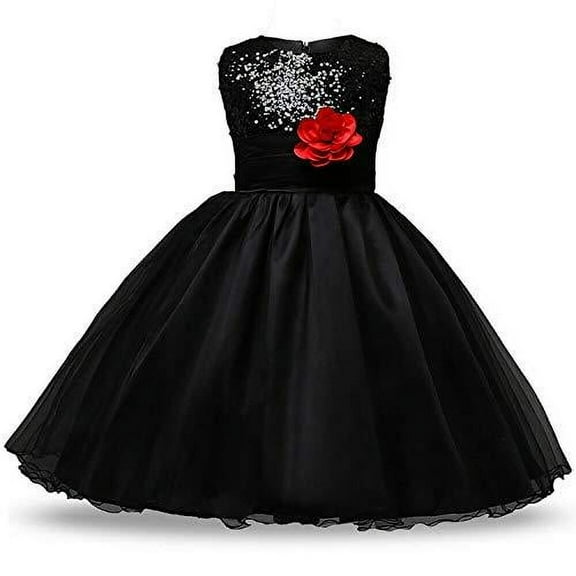 Styles I Love Little Kid Girls Sleeveless Sequin Tulle Flower Girl Dress Wedding Pageant Party Dresses 1-8Y, 5 Colors, (Black, 100/1-2 Years)