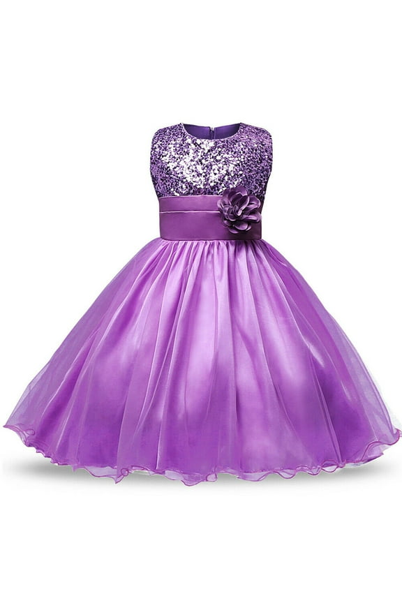 Styles I Love Little Kid Girls Sleeveless Sequin Tulle Flower Girl Dress Wedding Pageant Party Dresses 2-8Y, 5 Colors (Purple, 160/7-8 Years)