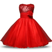 Styles I Love Little Kid Girls Sleeveless Sequin Tulle Flower Girl Dress Wedding Pageant Party Dresses 2-8Y, 5 Colors Red, 150/6-7 Years
