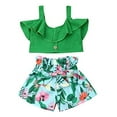 thumbnail image 1 of Styles I Love Toddler Girls Green Ruffle Crop Top and Floral Print Shorts 2pcs Spring Summer Outfit, 1 of 5