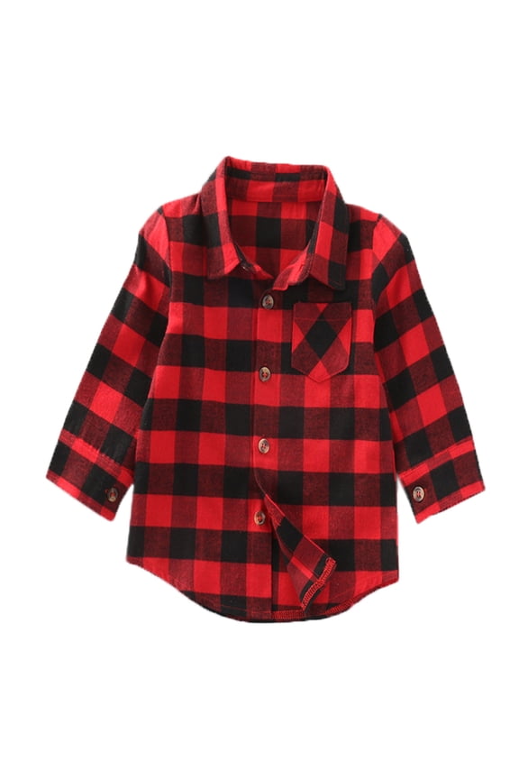 Styles I Love Toddler Kid Boy Buffalo Plaid Long Sleeve Button-down Cotton Shirt Holiday Christmas Outfit (130/5-6 Years)