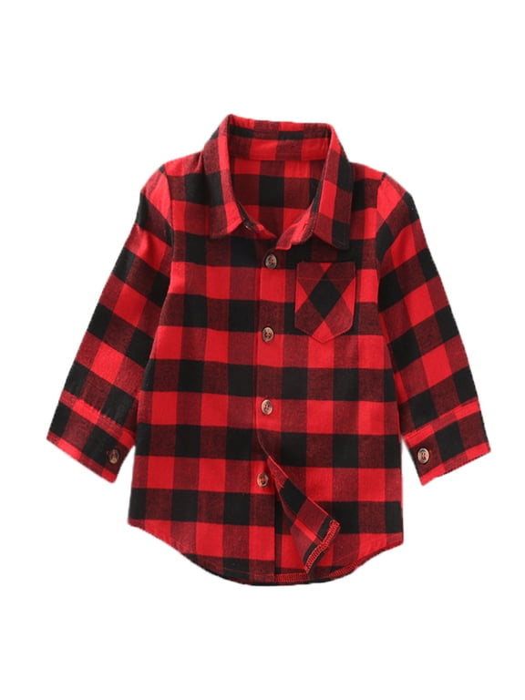 Styles I Love Toddler Kid Boy Buffalo Plaid Long Sleeve Button-down Cotton Shirt Holiday Christmas Outfit (80/6-12 Months)