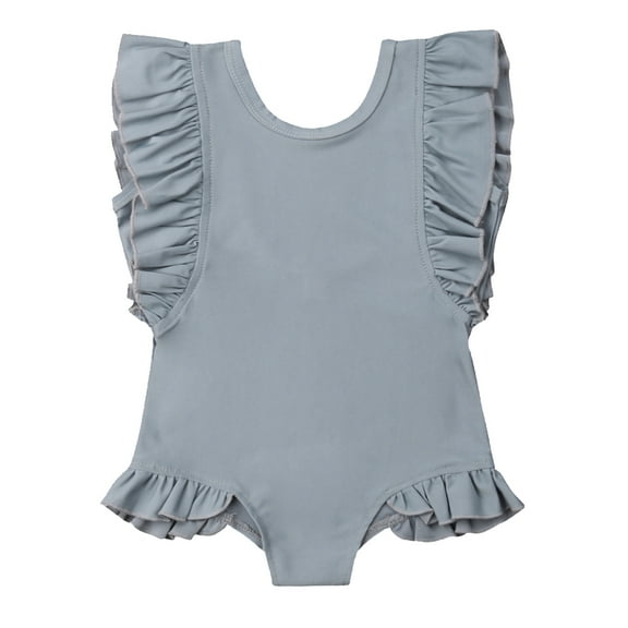 Styles I Love Toddler Kid Girl Ruffles Solid Color Scoop Back One-Piece Swimsuit Beach Bathing Pool Party Swimwear, 2 Colors (Grey, 100/2-3 Years)