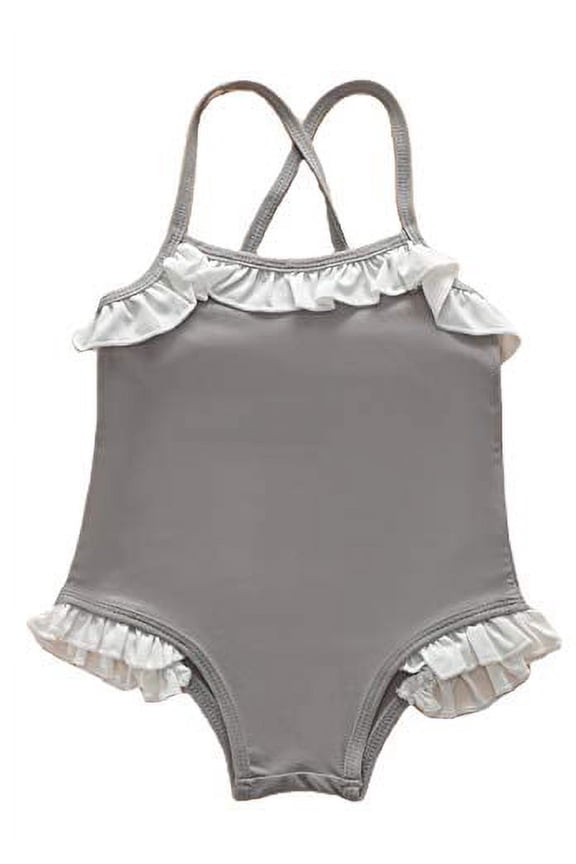 Styles I Love Toddler Kid Girls Ruffle One-Piece Swimsuit Solid Bathing Suit Beach Swimwear (Grey, 120/4-5 Years)