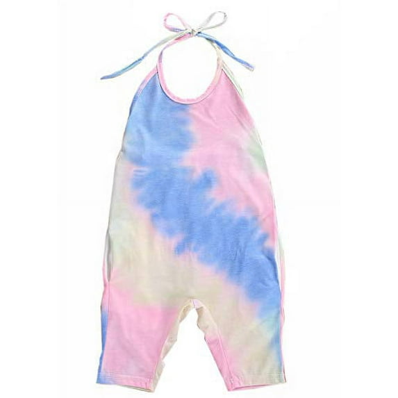 Styles I Love Toddler Kid Girls Tie-Dye Sleeveless Romper Colorful Halter Overalls Harem Jumpsuit Spring Summer Outfit (Pink, 110/3T)