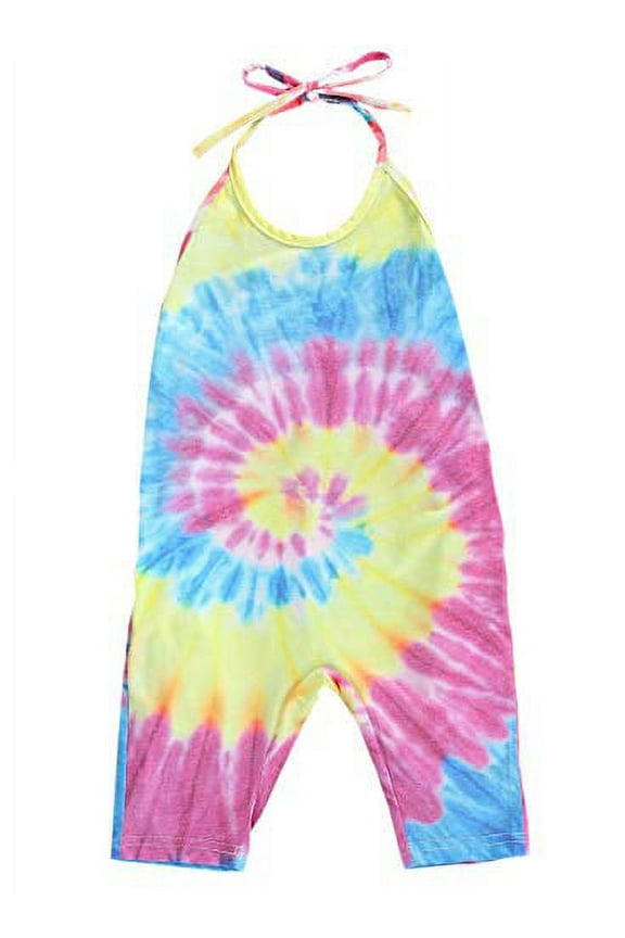 Styles I Love Toddler Kid Girls Tie-Dye Sleeveless Romper Colorful Halter Overalls Harem Jumpsuit Spring Summer Outfit (Red, 110/3T)
