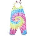 thumbnail image 1 of Styles I Love Toddler Kid Girls Tie-Dye Sleeveless Romper Colorful Halter Overalls Harem Jumpsuit Spring Summer Outfit (Red, 120/4T), 1 of 4