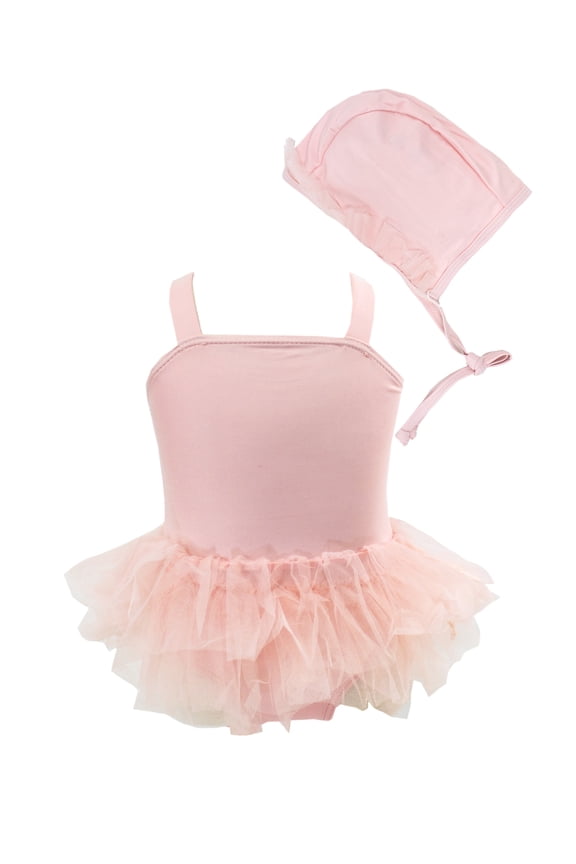 Styles I Love Toddler Kids Girl Cute and Fun One-Piece Swimsuit with Hat 2pcs Set Bathing Pool Beach Swimwear (Angel Pink, 6/5-6 Years)