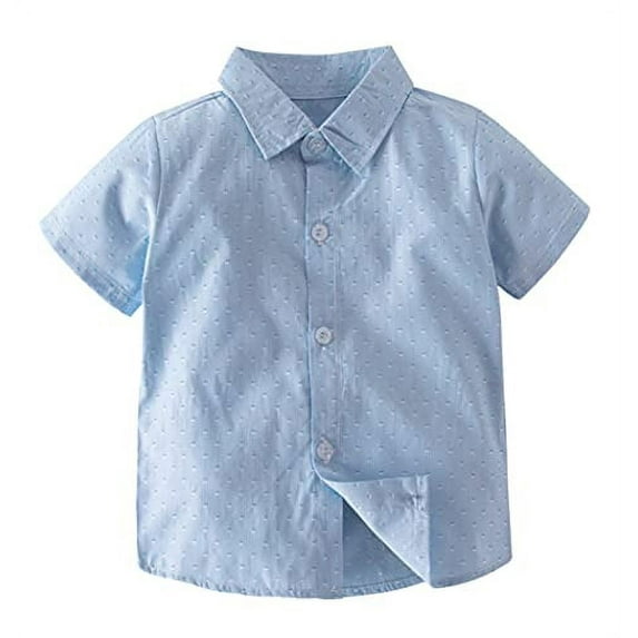 Styles I Love Toddler Little Boys Blue Floral Short Sleeve Cotton Button Down Shirt for Casual, Formal Event and Special Occasions (110/3-4 Years)