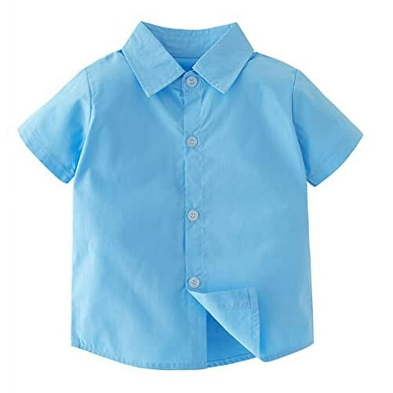 Styles I Love Toddler Little Boys Blue Short Sleeve Cotton Button Down Shirt for Casual, Formal Event and Special Occasions (120/4-5 Years)