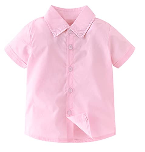 Styles I Love Toddler Little Boys Pink Short Sleeve Cotton Button Down Shirt  for Casual, Formal Event and Special Occasions (80/6-12 Months) 