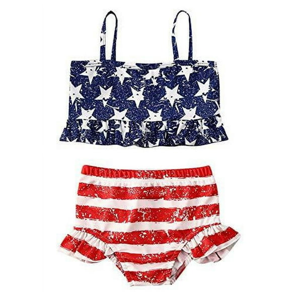 Styles I Love Toddler Little Girls Stars Stripes US Flag Design Flounce Bikini Swimsuit Holiday Bathing Suit Beach Swimwear