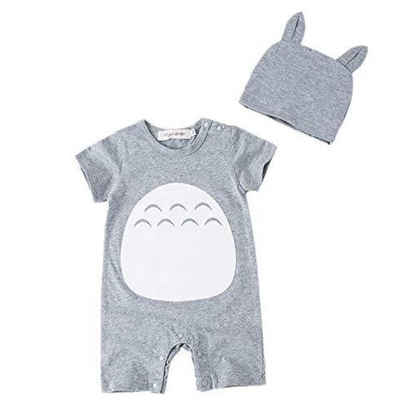 Styles I Love Unisex Baby Boy and Girl Grey Short Sleeve Cotton Romper with Hat 2pcs Set Summer Jumpsuit Outfit