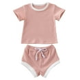 thumbnail image 1 of Styles I Love Unisex Baby Kintted Short Sleeve T-shirt and Shorts 2pcs Cotton Outfit (Pink, 100/18-24 Months), 1 of 2