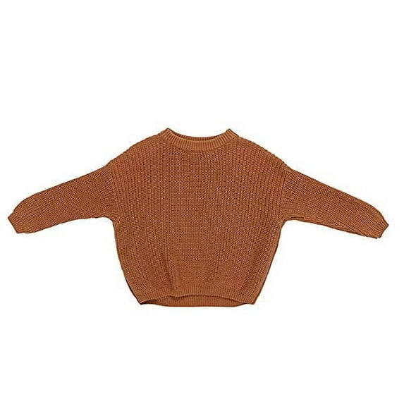 Styles I Love Unisex Baby Toddler Boys Girls Knitted Crewneck Long Sleeve Solid Pullover Sweater Autumn Winter Cozy Top (Brown, 12 Months)