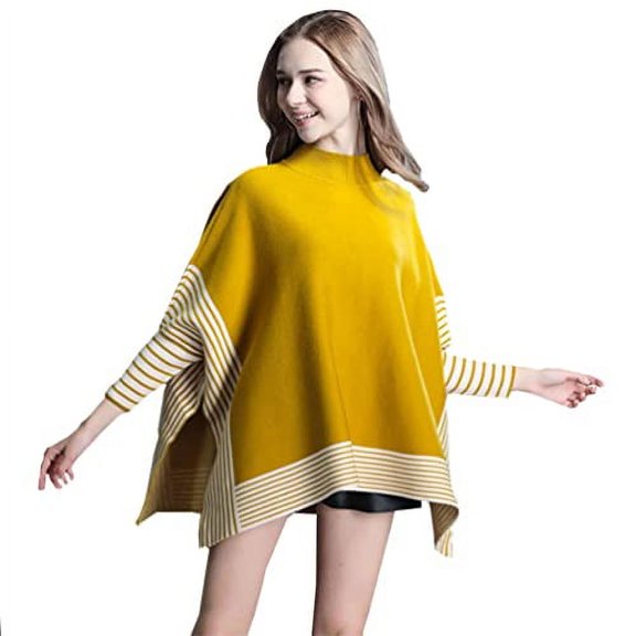 Styles I Love Women Striped Mock Neck Batwing Sleeve Oversized Pullover Sweater