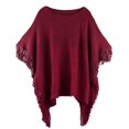 thumbnail image 1 of Styles I Love Womens Knit Two Tone Batwing Fringe Poncho Cardigan Pullover Cozy Sweater Wrap Jacket (Red), 1 of 6
