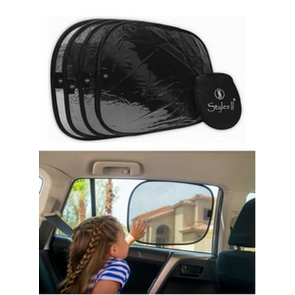 Styles II Car Window Sun Shade (4 Pack) 19" x 14" Cling Sunshade For Car Windows - Sun, Glare And UV Rays - 80 GSM Maximum Protection For Your Child - Baby Side Window Car Sun Shades