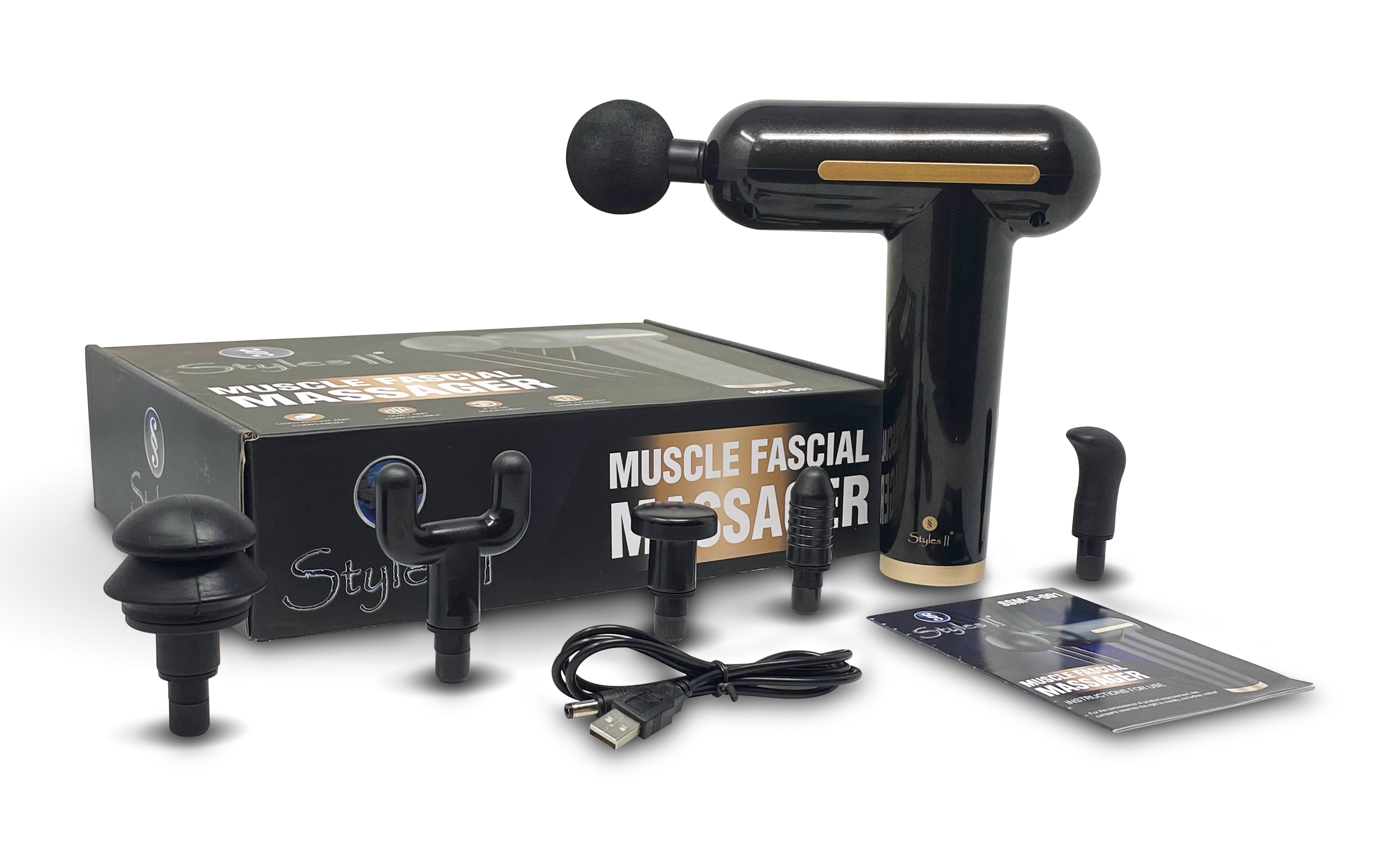 Styles II Deep Tissue Muscle Massage Gun 5 Speeds USB Rechargeable Percussion Massager with 6 Massage Heads