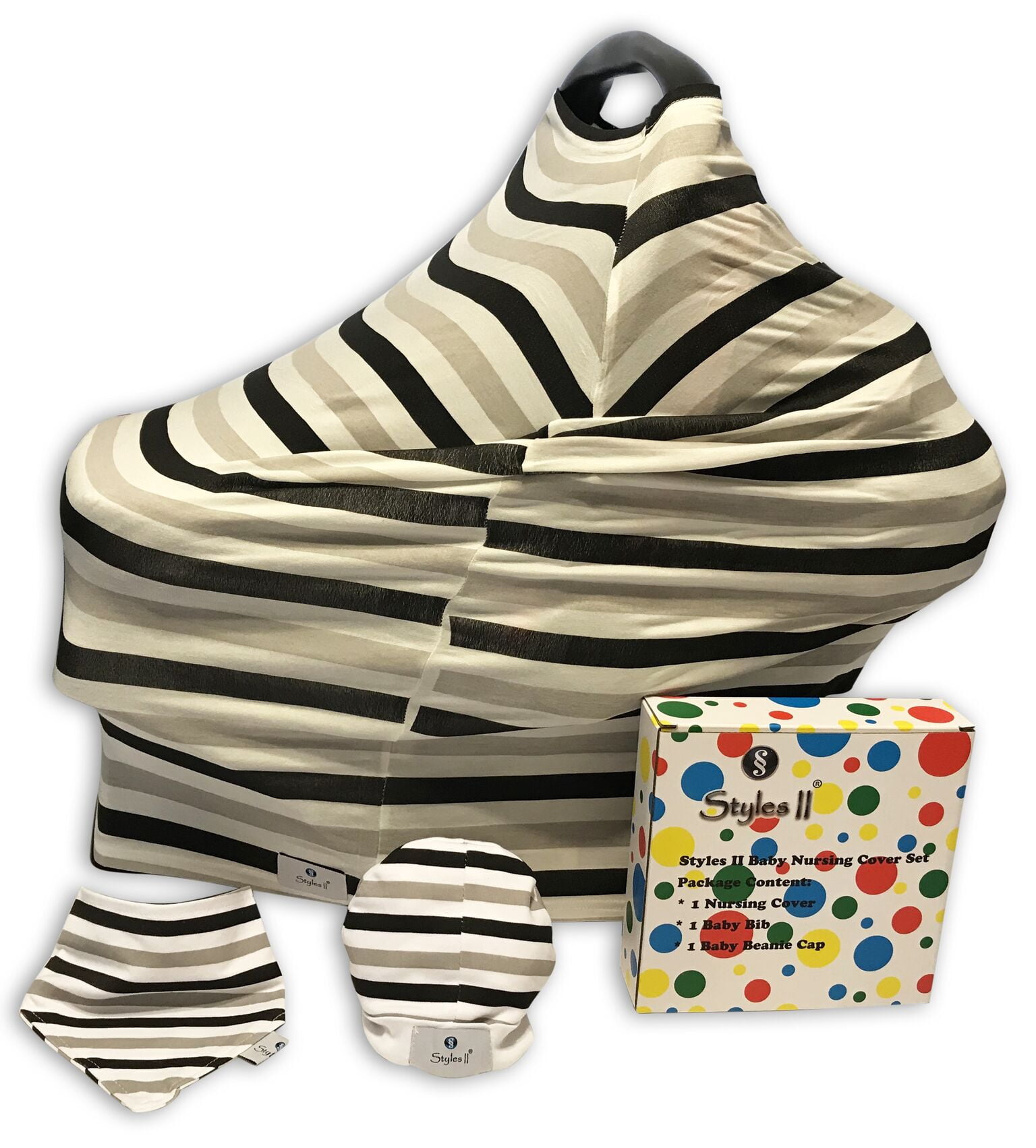 Styles II Nursing Cover Set - Car Seat Canopy, Shopping Cart, High Chair, Stroller & Carseat Cover for Boys & Girls - Multi Use Breastfeeding Cover - Includes Nursing Cover, Bib & Baby Hat Beanie Cap