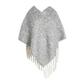 thumbnail image 1 of StylesILove Autumn Winter Women Solid Knitted V-Neck Pullover Fringe Poncho Sweater Lightweight Cape Cozy Wrap Tassel Shawl (Grey), 1 of 2