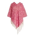 thumbnail image 1 of StylesILove Autumn Winter Women Solid Knitted V-Neck Pullover Fringe Poncho Sweater Lightweight Cape Cozy Wrap Tassel Shawl (Plum), 1 of 2
