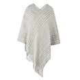 thumbnail image 1 of StylesILove Autumn Winter Women Striped Knitted V-Neck Fringe Poncho Pullover Sweater Lightweight Cape Cozy Wrap Tassel Shawl (Grey), 1 of 4