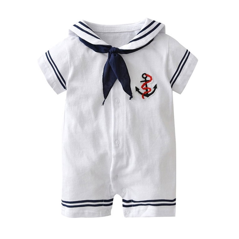 stylesilove.com Baby Boy Marine Sailor Costume Short Sleeve Romper Onesie Outfit Holiday Special Occasion Baby Clothing (m/6-9 Months) White