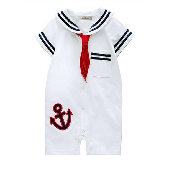StylesILove Baby Boy Sailor Anchor Costume Romper (12-18 Months, White)