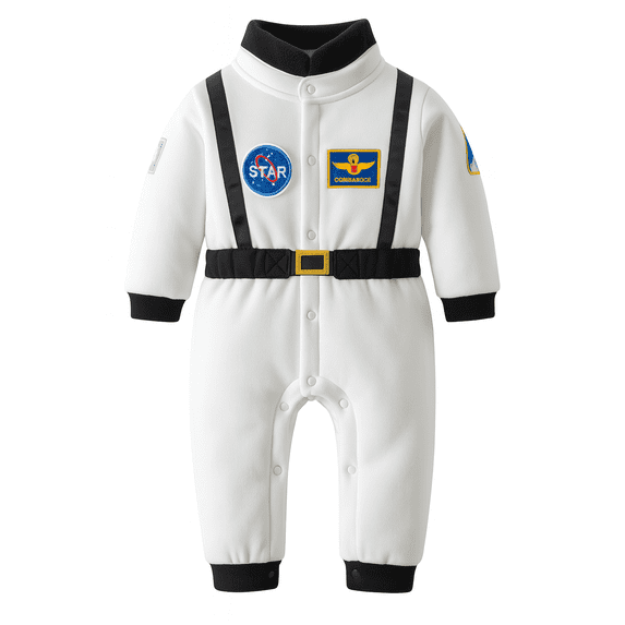 StylesILove Baby Boys Astronaut Fleece Jumpsuit Toddler Boys Festival Long Sleeve Romper for Photo Props and Special Occasion (White, 80/6-12 Months)