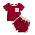 thumbnail image 1 of StylesILove Baby Boys Girls Contrast Binding Solid Top & Shorts 2pcs Unisex Toddler Ribbed Short Sleeve Cotton Summer Outfit (Red, 12 Months), 1 of 8