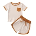 thumbnail image 1 of StylesILove Baby Boys Girls Contrast Binding Solid Top & Shorts 2pcs Unisex Toddler Ribbed Short Sleeve Cotton Sumner Outfit (Ivory, 18 Months), 1 of 8