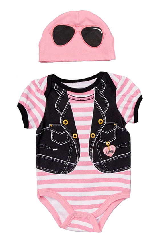 Baby Girl Bodysuit and Hat - 2 Piece (90/12-18 Months, Pink Rocker)