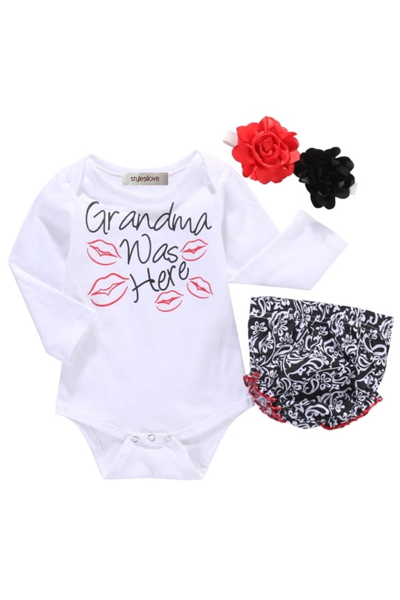 Baby Girl "Grandma was Here" Cotton Top and Bloomer with Headband 3pcs Outfit Set (80/3-6 Months)