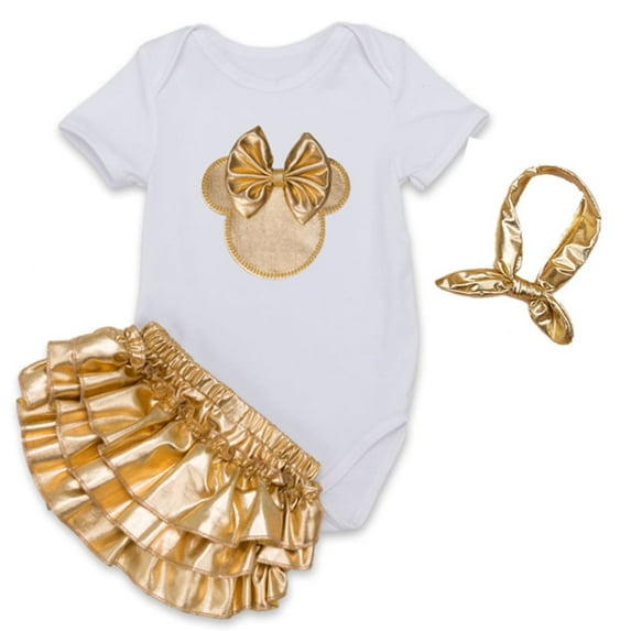 StylesILove Baby Girl Minnie Romper with Bloomers and Headband 3 pcs Outfit Set (90/12-18 Months)
